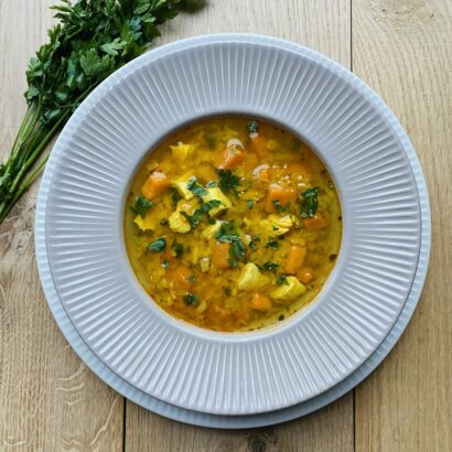 Zupa meksykańska z kurczakiem, batatami i soczewicą